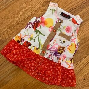Catamini Girls Floral Top with Red Ruffle size 12 months